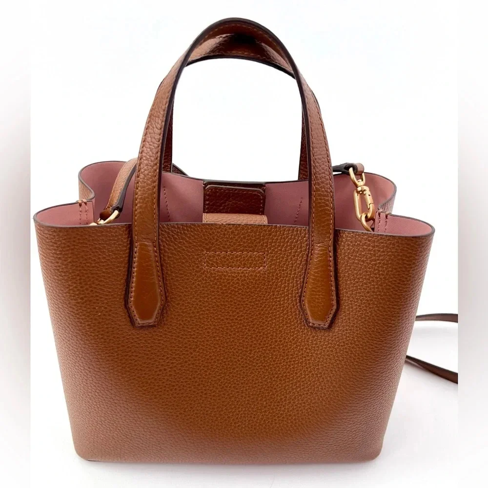 TORY BURCH | Blake Small Tote Handbag Crossbody Purse Brown Bourbon Leather - Picture 3 of 14
